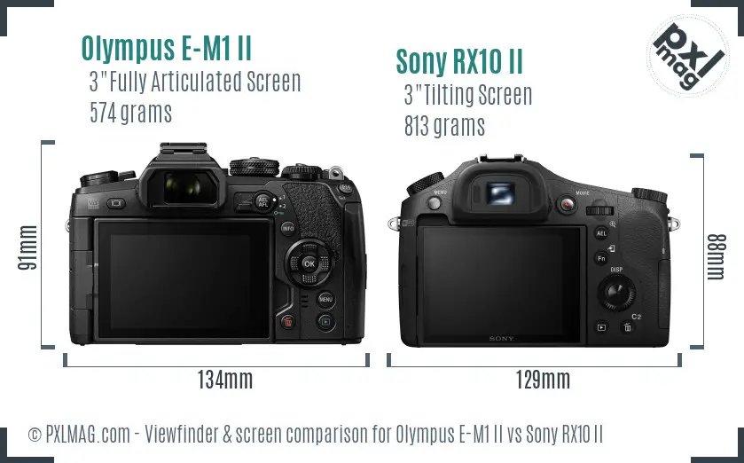 Olympus E-M1 II vs Sony RX10 II Screen and Viewfinder comparison