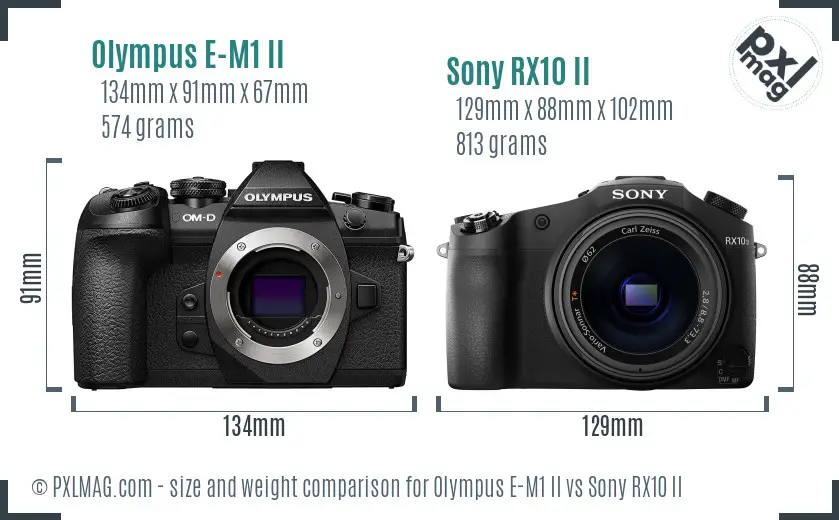Olympus E-M1 II vs Sony RX10 II size comparison