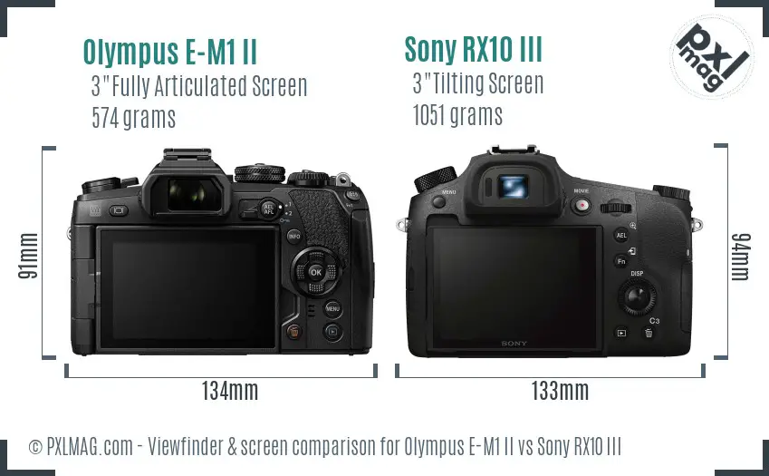 Olympus E-M1 II vs Sony RX10 III Screen and Viewfinder comparison