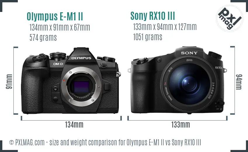 Olympus E-M1 II vs Sony RX10 III size comparison