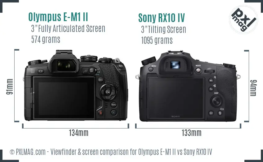 Olympus E-M1 II vs Sony RX10 IV Screen and Viewfinder comparison