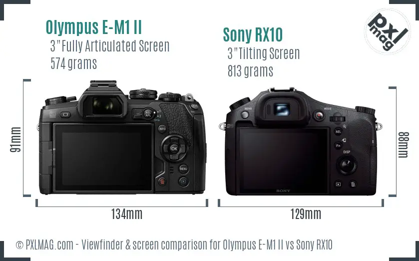 Olympus E-M1 II vs Sony RX10 Screen and Viewfinder comparison