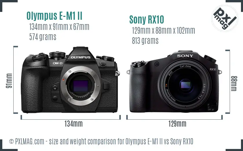 Olympus E-M1 II vs Sony RX10 size comparison