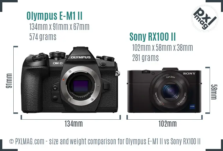 Olympus E-M1 II vs Sony RX100 II size comparison