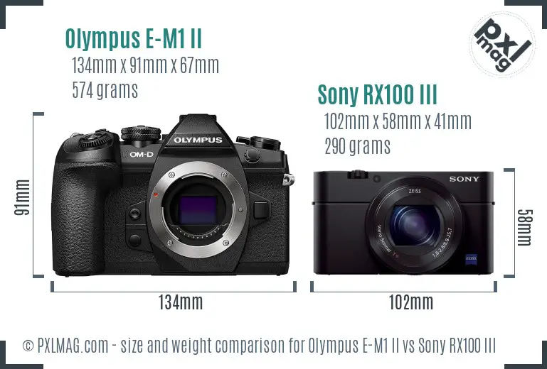 Olympus E-M1 II vs Sony RX100 III size comparison