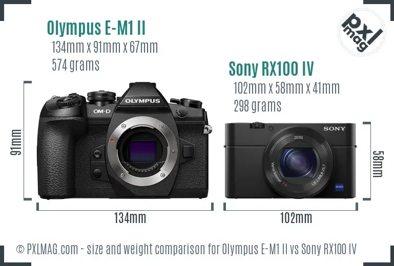 Olympus E-M1 II vs Sony RX100 IV size comparison