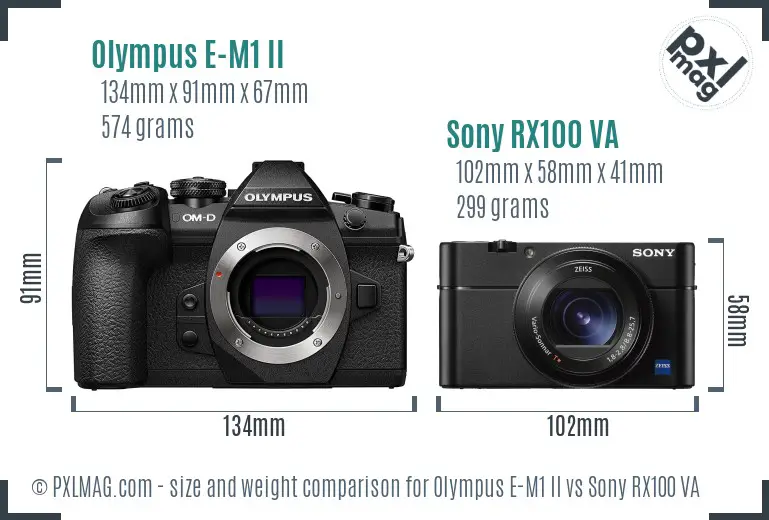 Olympus E-M1 II vs Sony RX100 VA size comparison
