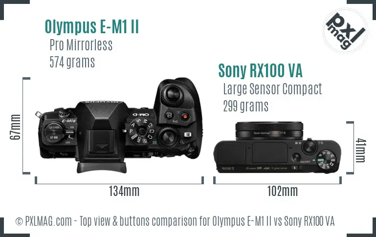 Olympus E-M1 II vs Sony RX100 VA top view buttons comparison