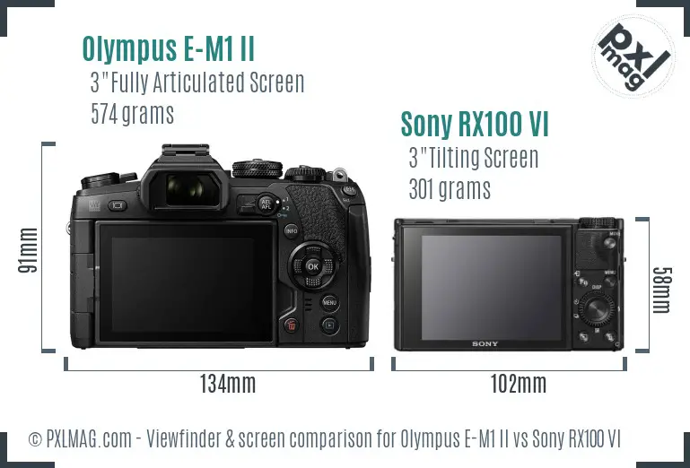 Olympus E-M1 II vs Sony RX100 VI Screen and Viewfinder comparison