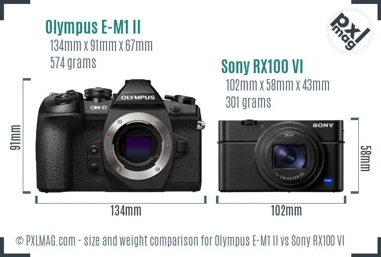 Olympus E-M1 II vs Sony RX100 VI size comparison