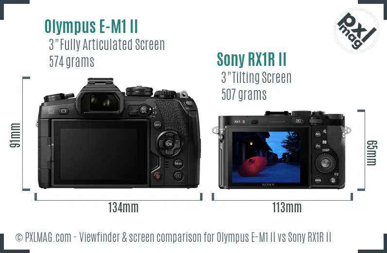 Olympus E-M1 II vs Sony RX1R II Screen and Viewfinder comparison