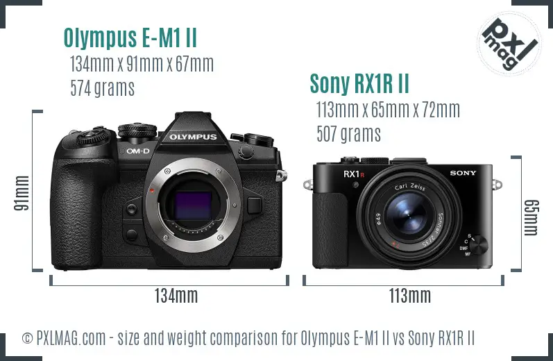 Olympus E-M1 II vs Sony RX1R II size comparison