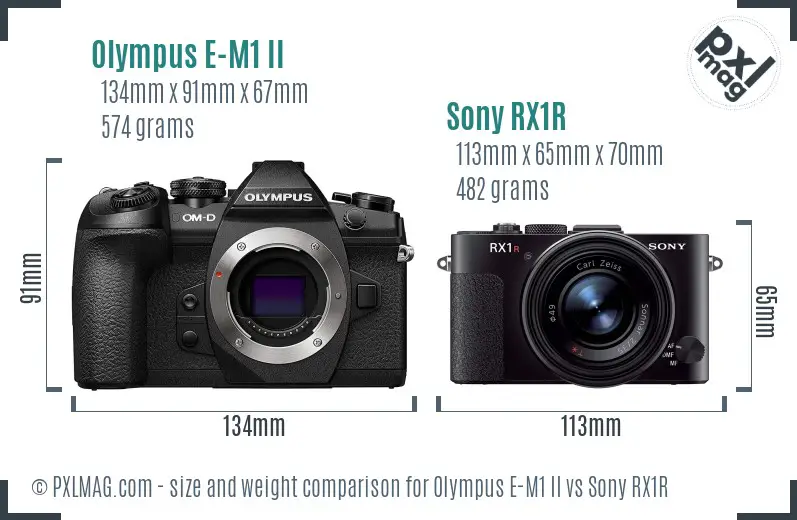 Olympus E-M1 II vs Sony RX1R size comparison