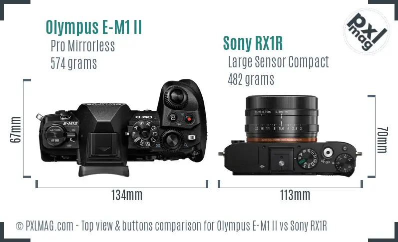 Olympus E-M1 II vs Sony RX1R top view buttons comparison