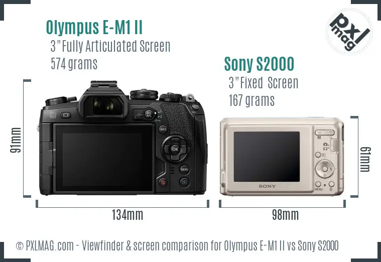 Olympus E-M1 II vs Sony S2000 Screen and Viewfinder comparison