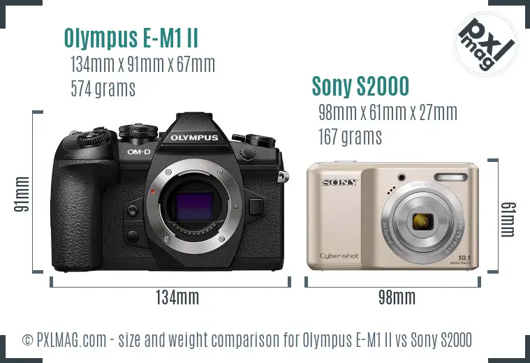 Olympus E-M1 II vs Sony S2000 size comparison
