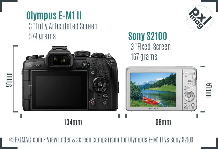 Olympus E-M1 II vs Sony S2100 Screen and Viewfinder comparison