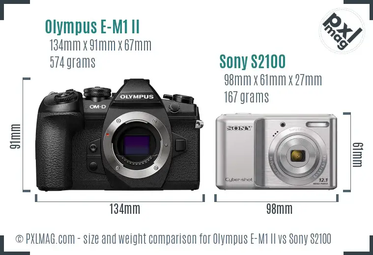 Olympus E-M1 II vs Sony S2100 size comparison