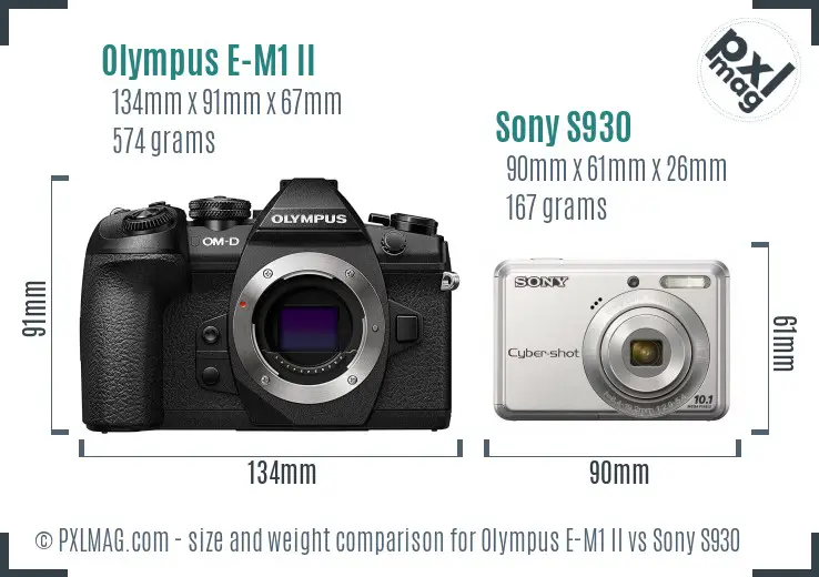 Olympus E-M1 II vs Sony S930 size comparison