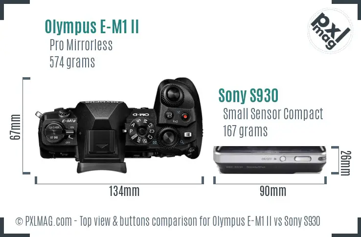 Olympus E-M1 II vs Sony S930 top view buttons comparison