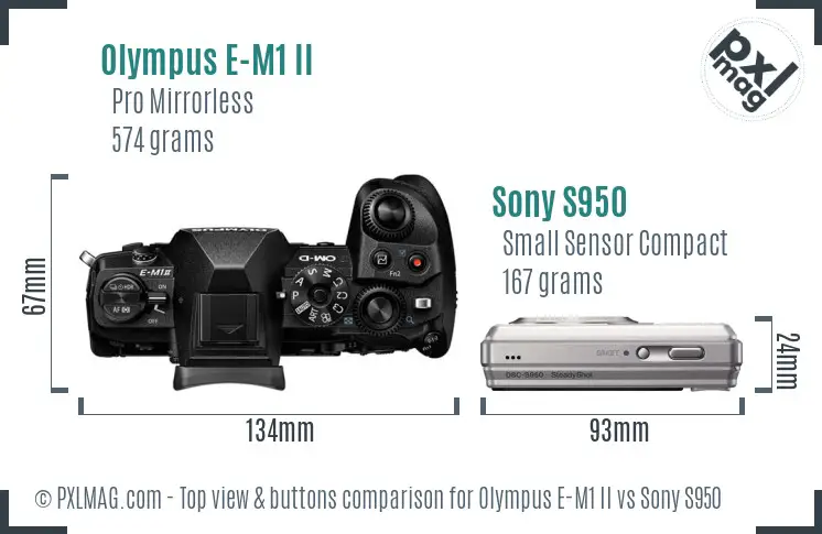 Olympus E-M1 II vs Sony S950 top view buttons comparison