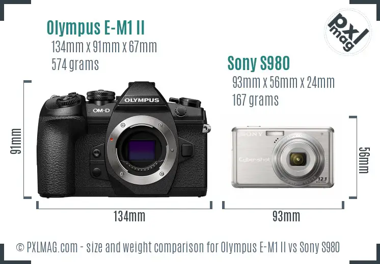 Olympus E-M1 II vs Sony S980 size comparison Olympus E-M1 II vs Sony S980 size comparison