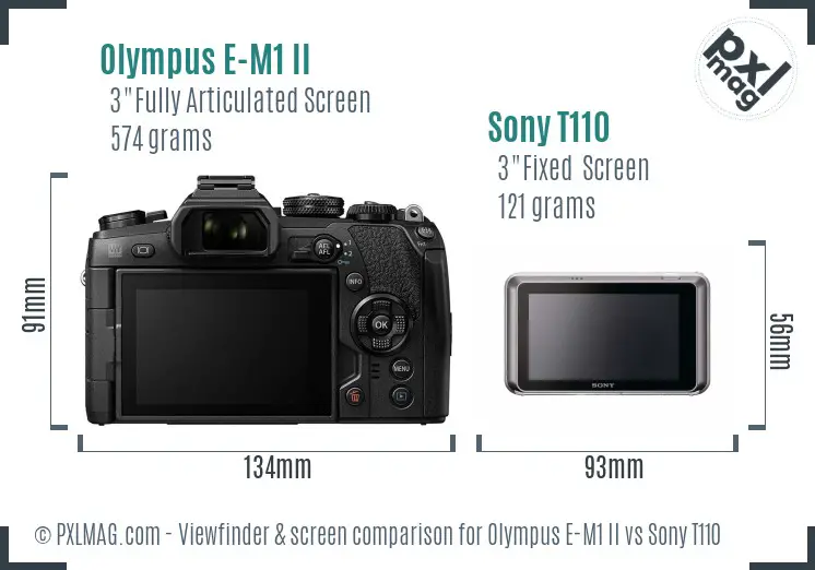 Olympus E-M1 II vs Sony T110 Screen and Viewfinder comparison