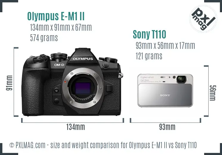 Olympus E-M1 II vs Sony T110 size comparison