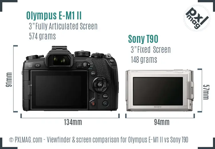 Olympus E-M1 II vs Sony T90 Screen and Viewfinder comparison