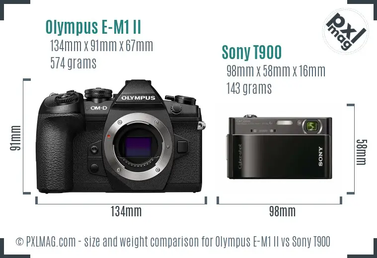 Olympus E-M1 II vs Sony T900 size comparison Olympus E-M1 II vs Sony T900 size comparison