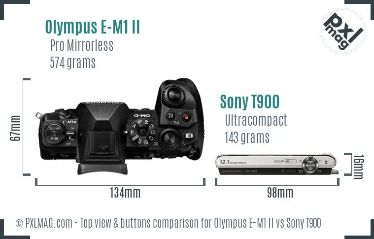 Olympus E-M1 II vs Sony T900 top view buttons comparison Olympus E-M1 II vs Sony T900 top view buttons comparison