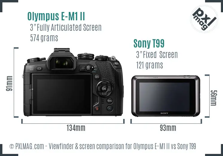 Olympus E-M1 II vs Sony T99 Screen and Viewfinder comparison