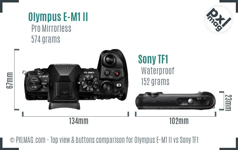 Olympus E-M1 II vs Sony TF1 top view buttons comparison