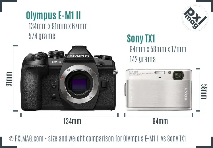 Olympus E-M1 II vs Sony TX1 size comparison