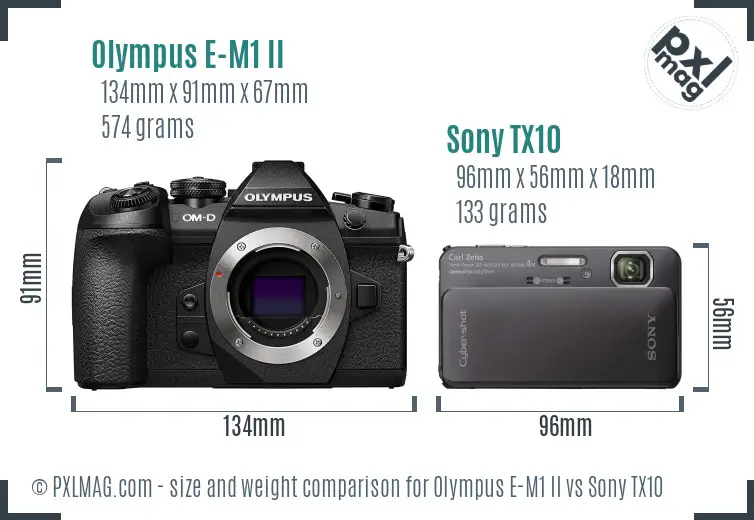 Olympus E-M1 II vs Sony TX10 size comparison