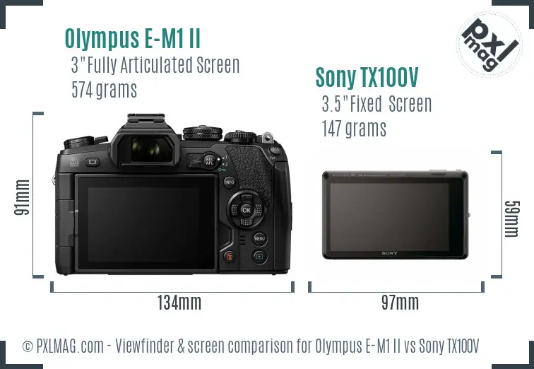 Olympus E-M1 II vs Sony TX100V Screen and Viewfinder comparison