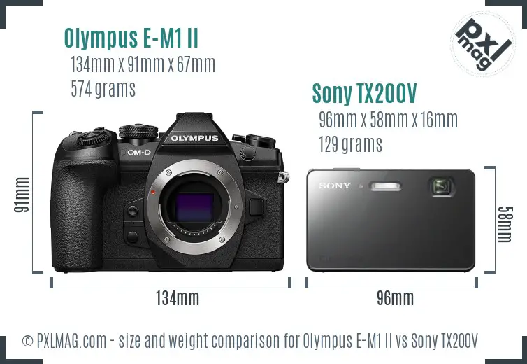 Olympus E-M1 II vs Sony TX200V size comparison Olympus E-M1 II vs Sony TX200V size comparison