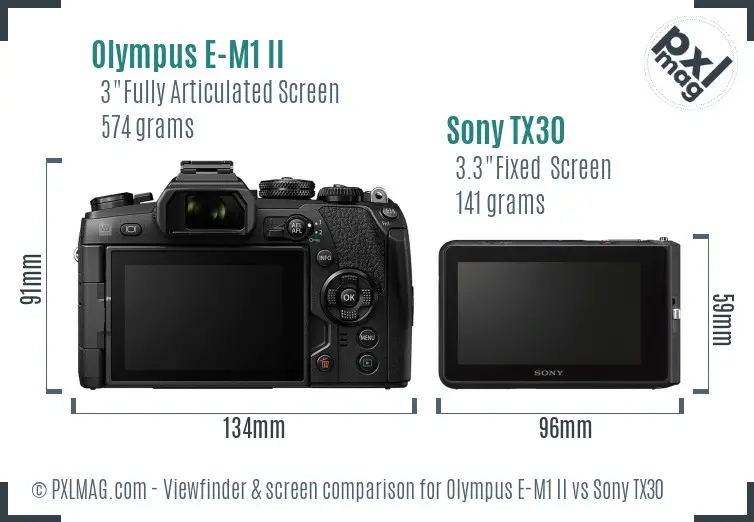 Olympus E-M1 II vs Sony TX30 Screen and Viewfinder comparison