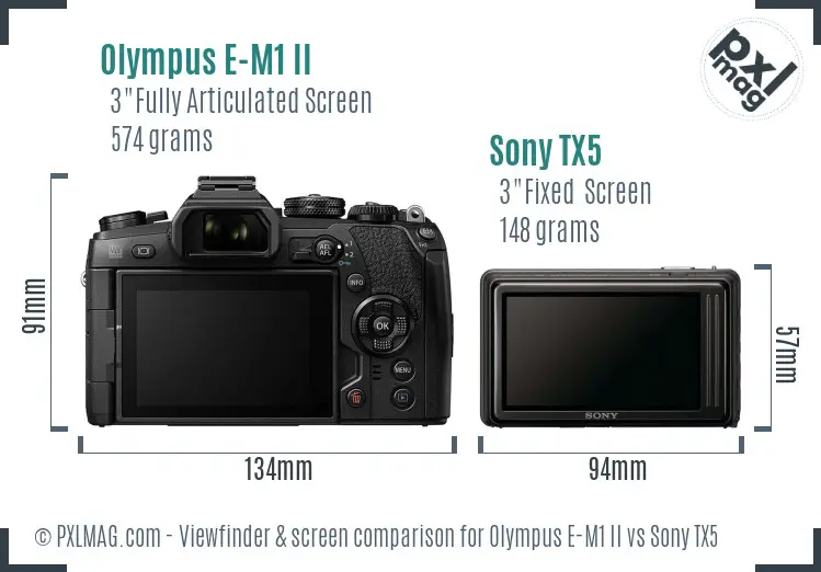Olympus E-M1 II vs Sony TX5 Screen and Viewfinder comparison