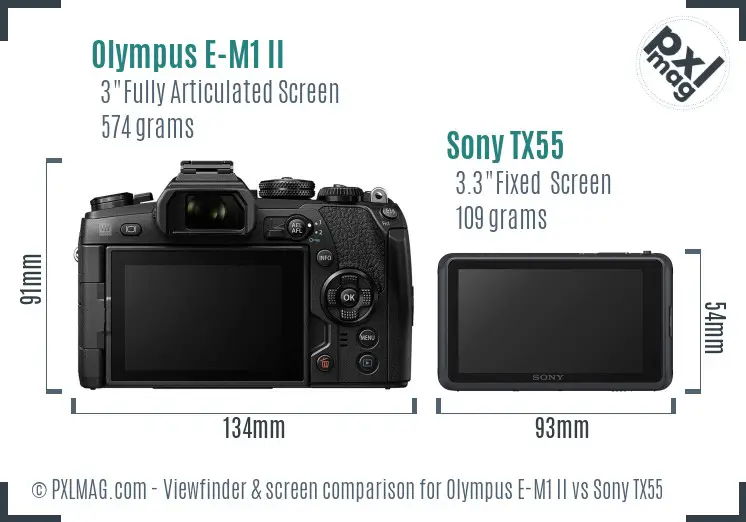 Olympus E-M1 II vs Sony TX55 Screen and Viewfinder comparison