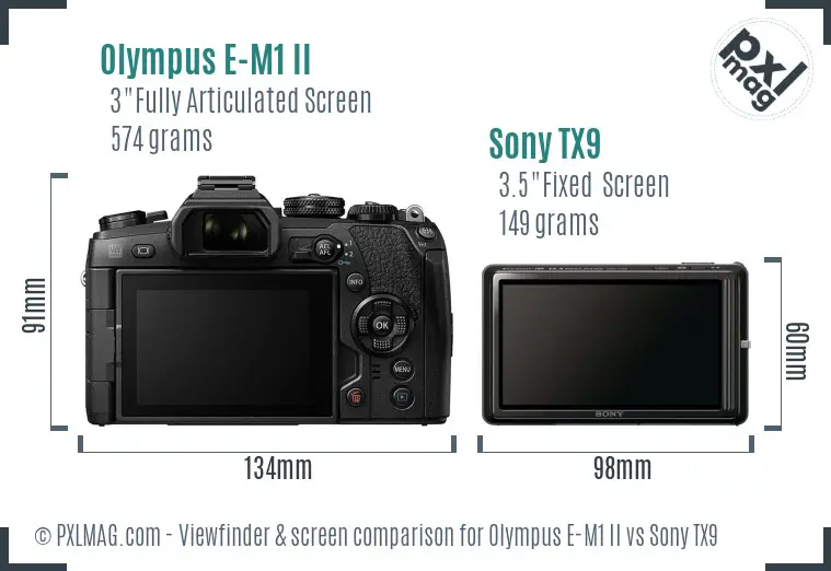 Olympus E-M1 II vs Sony TX9 Screen and Viewfinder comparison Olympus E-M1 II vs Sony TX9 Screen and Viewfinder comparison