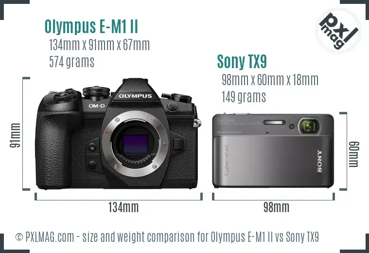 Olympus E-M1 II vs Sony TX9 size comparison Olympus E-M1 II vs Sony TX9 size comparison