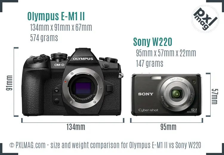Olympus E-M1 II vs Sony W220 size comparison