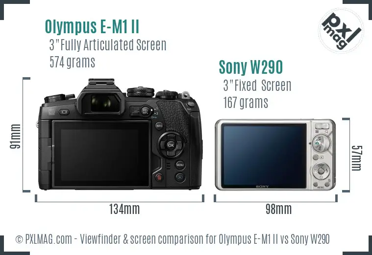 Olympus E-M1 II vs Sony W290 Screen and Viewfinder comparison