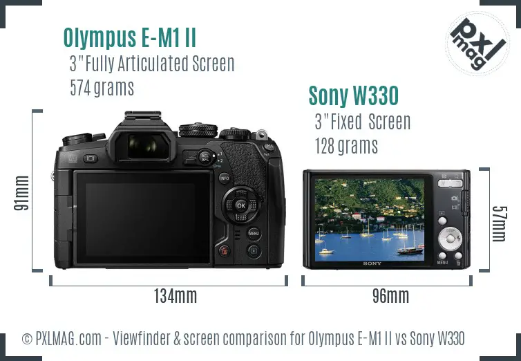 Olympus E-M1 II vs Sony W330 Screen and Viewfinder comparison