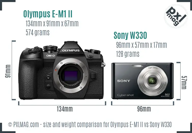 Olympus E-M1 II vs Sony W330 size comparison