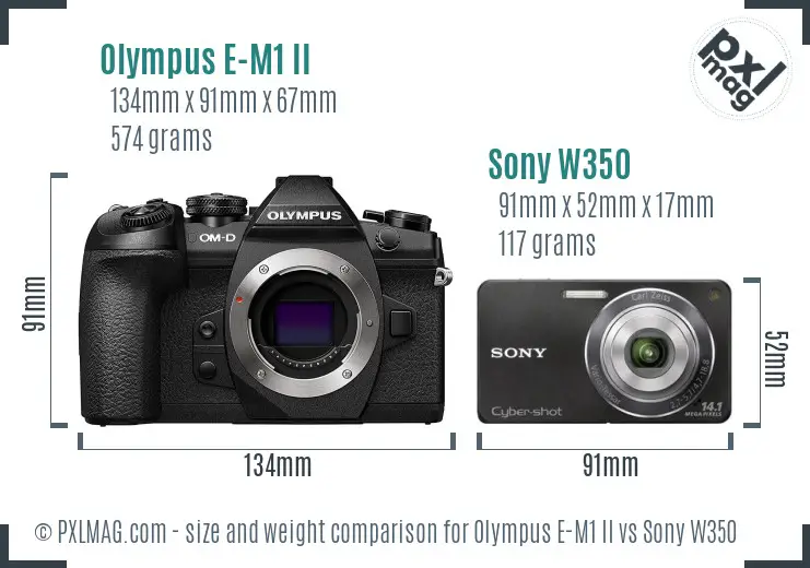 Olympus E-M1 II vs Sony W350 size comparison Olympus E-M1 II vs Sony W350 size comparison