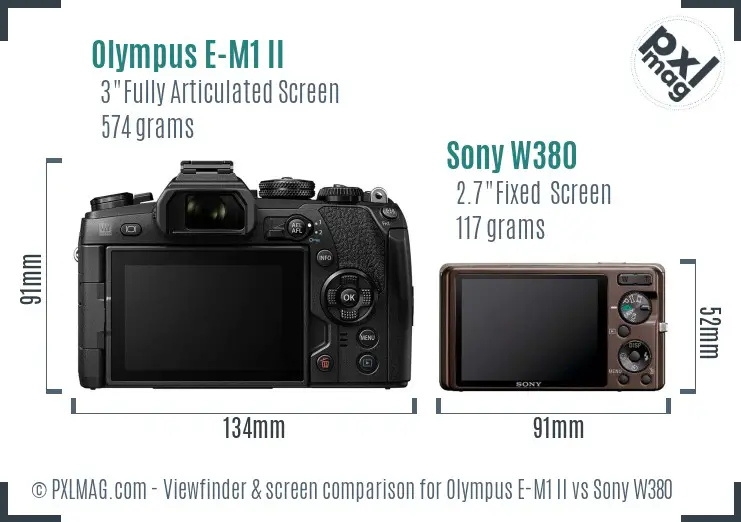 Olympus E-M1 II vs Sony W380 Screen and Viewfinder comparison