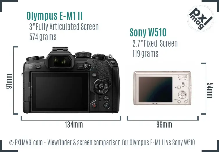 Olympus E-M1 II vs Sony W510 Screen and Viewfinder comparison