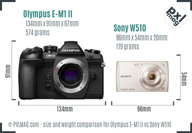 Olympus E-M1 II vs Sony W510 size comparison